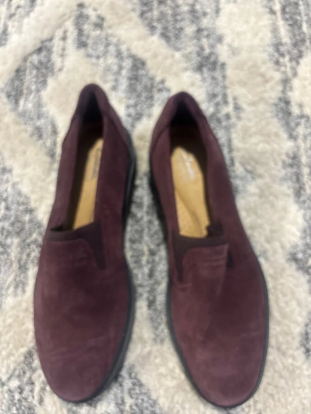 Clarks Maroon Velvet Loafers